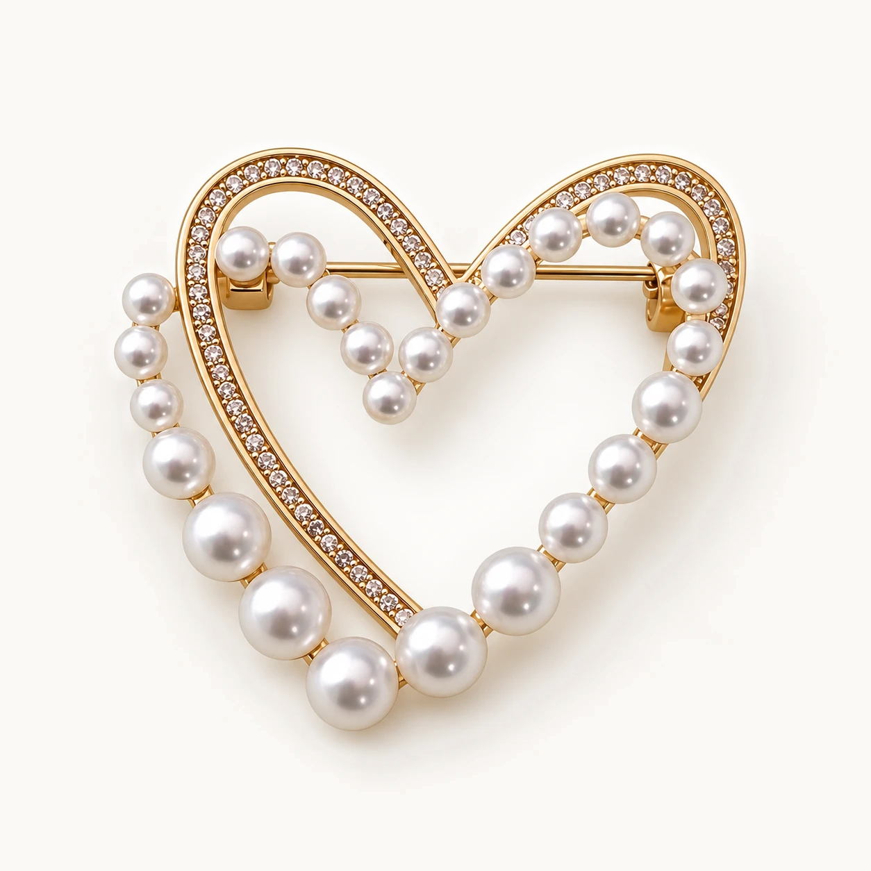 South Sea Heart brooch, studio front view.